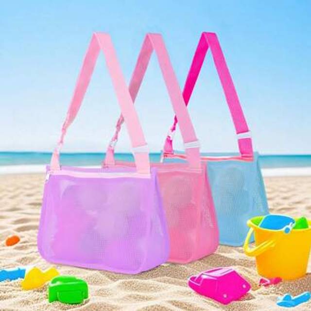 SHEIN Beach Toy Mesh Beach Bag Shell Collecting Bags With Zipper And Adjustable Strap Crossbody Bag Cute Beach Tote Bag Handbag Perfect For Collecting Seash