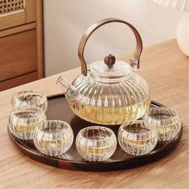 SHEIN Heat-Resistant Glass Pumpkin-Shaped Tea Pot With Filter, Thick Borosilicate Glass Teapot For Home Use Back To School