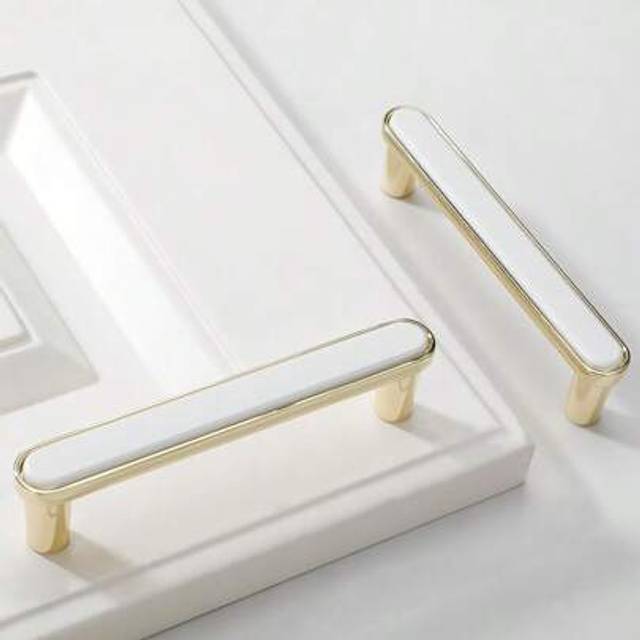 SHEIN 2pcs French Luxury Golden Wardrobe Door Pulls, Modern Minimalist Cabinet Handles For Drawers, High-End North European Style
