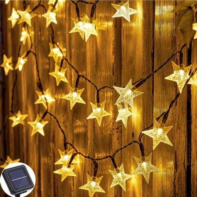 SHEIN 1pc Solar 20/30/50/100 LED Star Light With 8 Lighting Mode, 2AA Battery Powered 1.5M10Led 2 Mode On/Off,Star Fairy Light Solar Waterproof Indoor And O