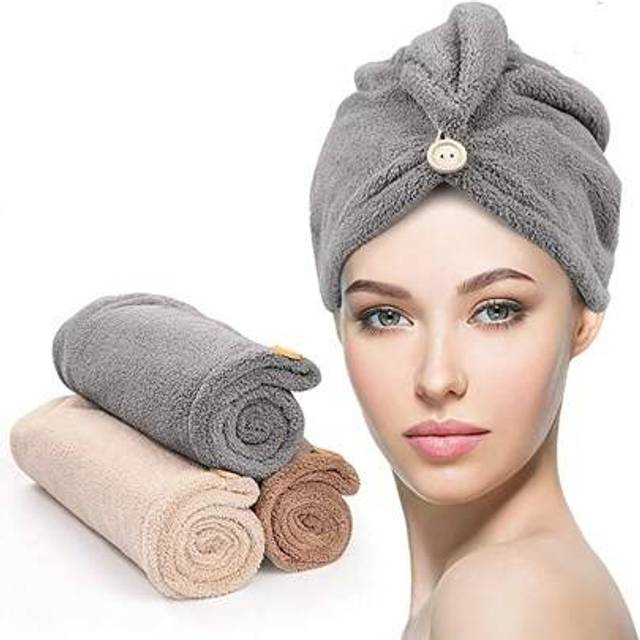 SHEIN 1pc Microfiber Hair Towel, Hair Towel With Button, Super Absorbent, Hair Towel Wrap, For Curly Hair, Fast Drying Hair Wraps For Women, Anti Frizz Micr