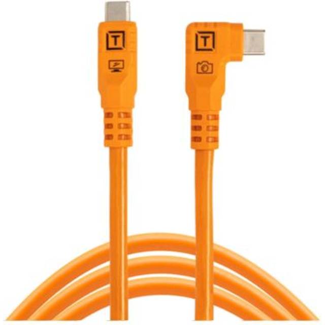TetherTools TetherPro Optima 10G USB-C to USB-C Straight to Right 6ft (1.8m) - High-Visibility Orang