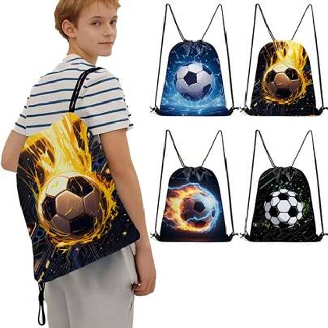 SHEIN Kids&#39; Fun Pattern Drawstring Bag - Teens Sport Gym Swim Travel Work Hiking Daypack Bag, Lightweight & Durable, Cute Designs Basketball,Football Print