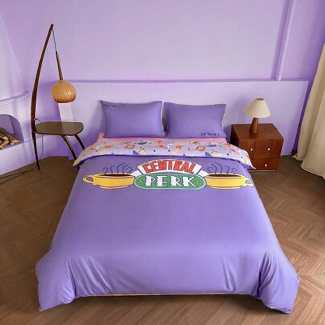 SHEIN Central Perk Coffee Cup Pattern Duvet Cover Set, For Bed Room, Gifts