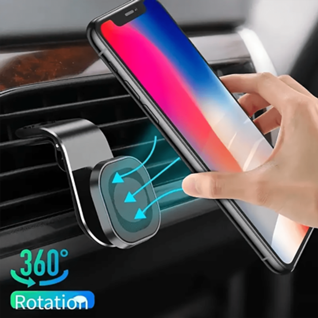 SHEIN 1pc Magnetic L-Shaped Car Vent Phone Holder, Horizontal & Vertical Universal, 360Â° Rotating Magnetic Car Phone Holder, Aluminum Alloy, Full Screen Su