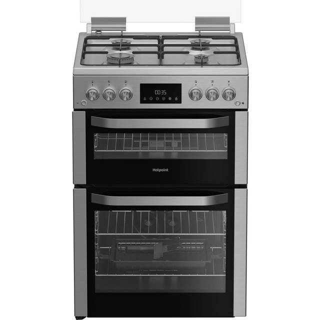 Hotpoint HDG6GDCX 60cm Double Oven Gas Cooker with Glass Lid in Stainl