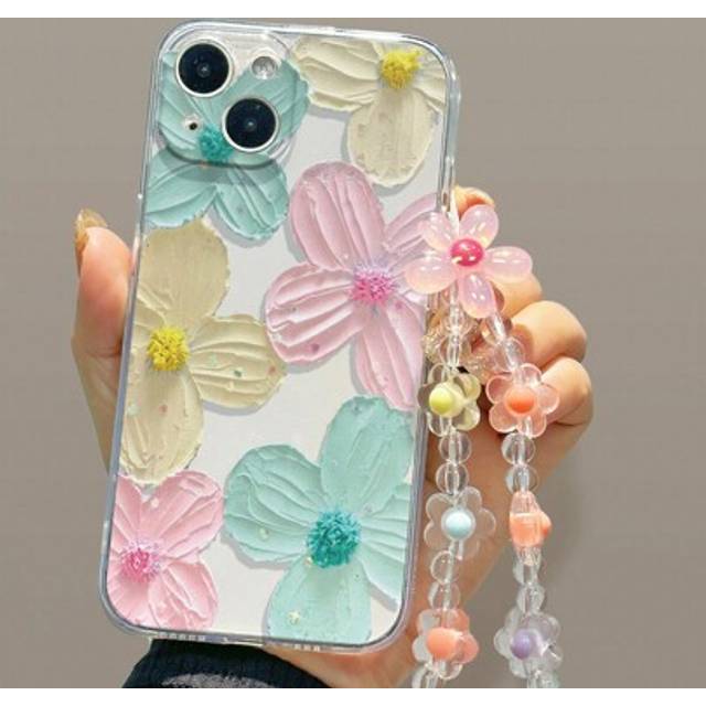 SHEIN 1pc Flower Bracelet Cord Jewelry, Transparent Big Flower Painted Phone Case Compatible With IPhone 12/12 Pro Max/12 Mini/11 Pro Max/XS/7/8, Samsung A0