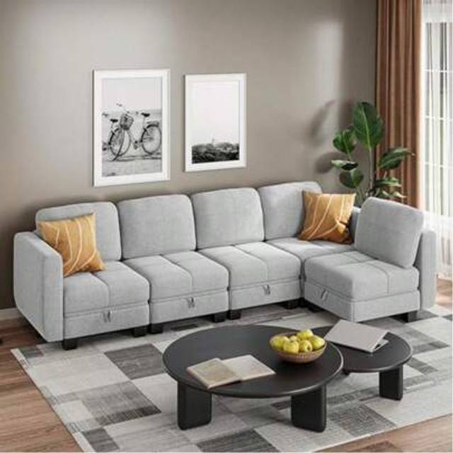 SHEIN Hello-5ive Corner Large Sofa With Storage, Modern Fabric Sofa Bed Convertible 2 Seater 3 Seater Sofa, L-Shaped U-Shaped Couch With Ottoman For Living