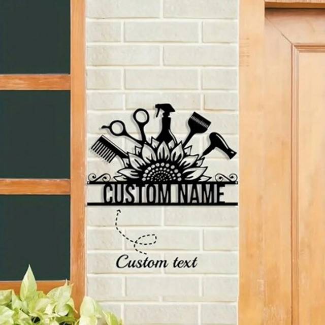 SHEIN An Ironwork Personalized Hairdresser Name Tag Hairsalon Metal Signage Custom Hairstylist Metal Wall Art Customizable Beauty Cosmetics Metal Wall Decor