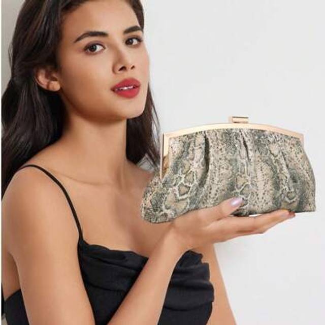 SHEIN Sparkly Snake Print Clutch Purse For Women - Gold Hardware Evening Bag, Glittery Party Clutch For Wedding, Prom, Birthday, Anniversary Gift, Elegant D