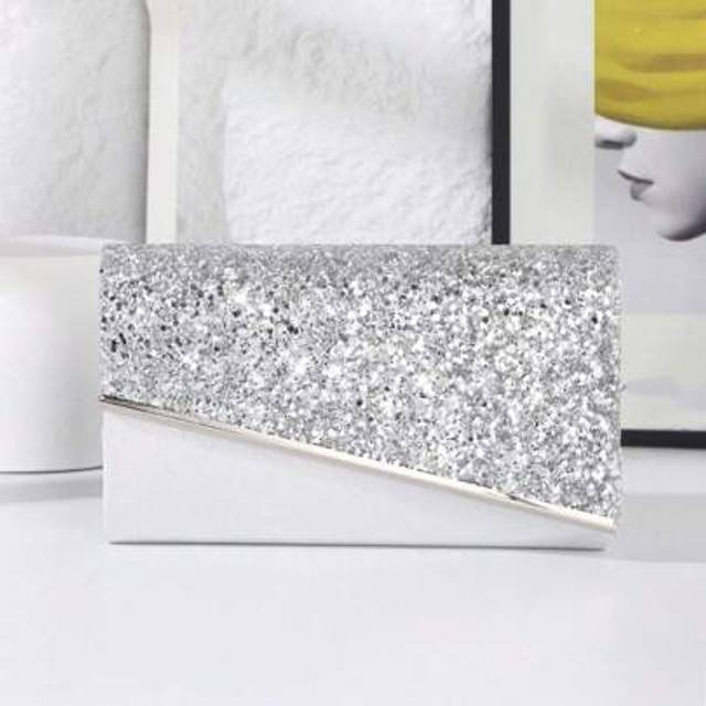 SHEIN 1pc Sparkling Sequined Fabric Ladies Evening Clutch Bag With Metal Decor Strap, Suitable For Wedding, Gala, Nightclub, Party, Birthday Gift, Valentine