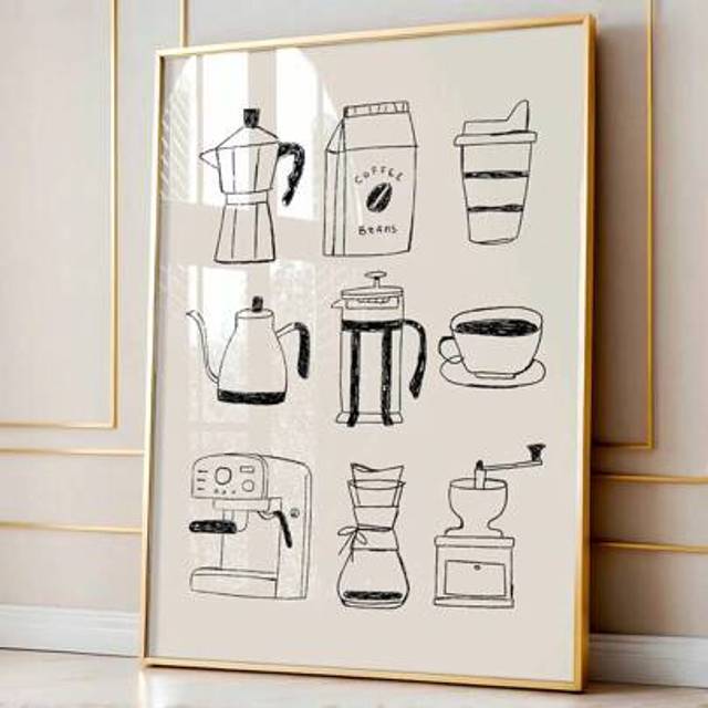 SHEIN 1pc Unframed Coffee Lover Gift Canvas Poster - Retro Espresso Machine Wall Art, Minimalist Bar Cart Painting For Kitchen & Living Room, Coffee Shop Ae