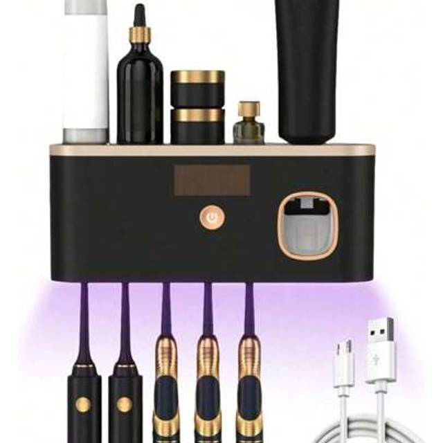 SHEIN 1 Smart Toothbrush Sterilizer, Wall Mounted Toothbrush Holder With Toothpaste Dispenser, Toothbrush Holder And Disinfection Device, Toothbrush Storage