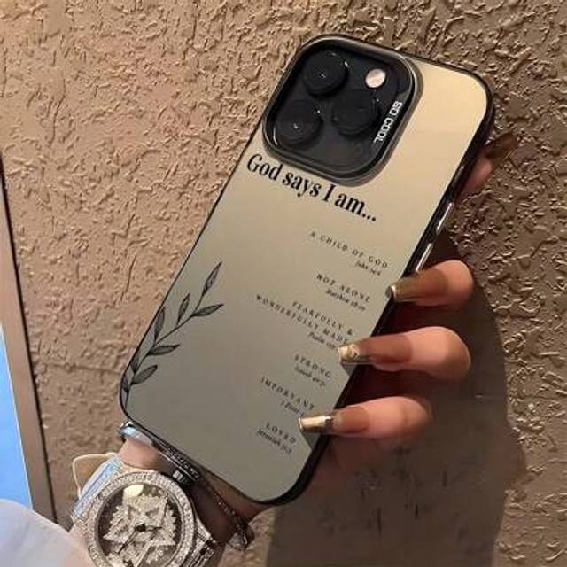 SHEIN Plant 1pc Black Bible Verse English Text Graphic Stylish Shockproof Phone Case, Compatible With IPhone 16 Pro Max, 15, 14 Plus, 13, 12, 11 Waterproof
