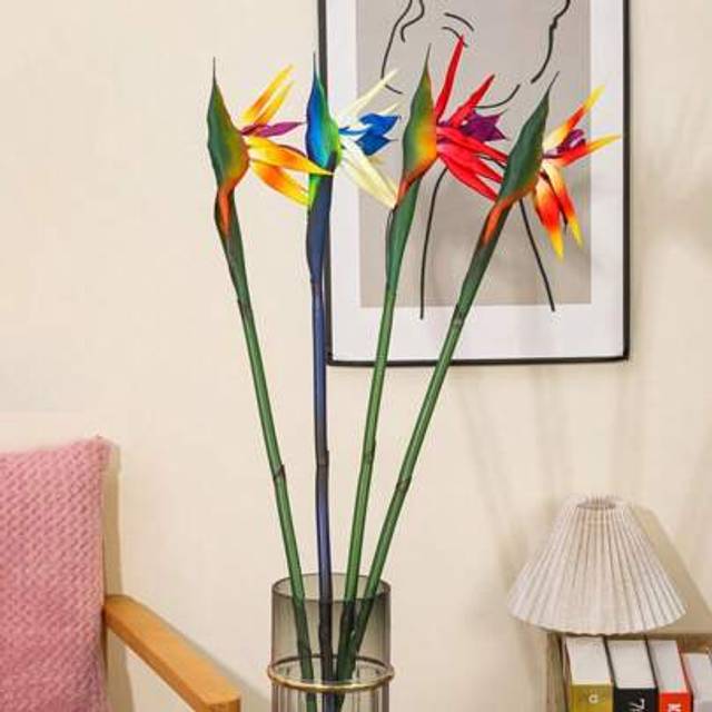 SHEIN 3pcs Artificial Bird Of Paradise Flowers Rubber Strelitzia Stem Flower Suitable For DIY Home Decor Party Theme Display Fall Decor