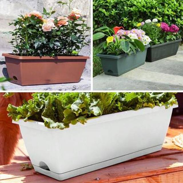 SHEIN 5pcs Trough Plant Pot Long Plastic Planter Outdoor Garden Window Herb Flower Box