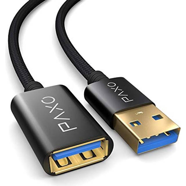 USB-förlängning 5 m, 10 Gbit/s (1,25 GByte/s USB 3.2 Gen2 (3.0, 3.1 USB-förlängningskabel, A hane till A-hona, svart, tyghölje