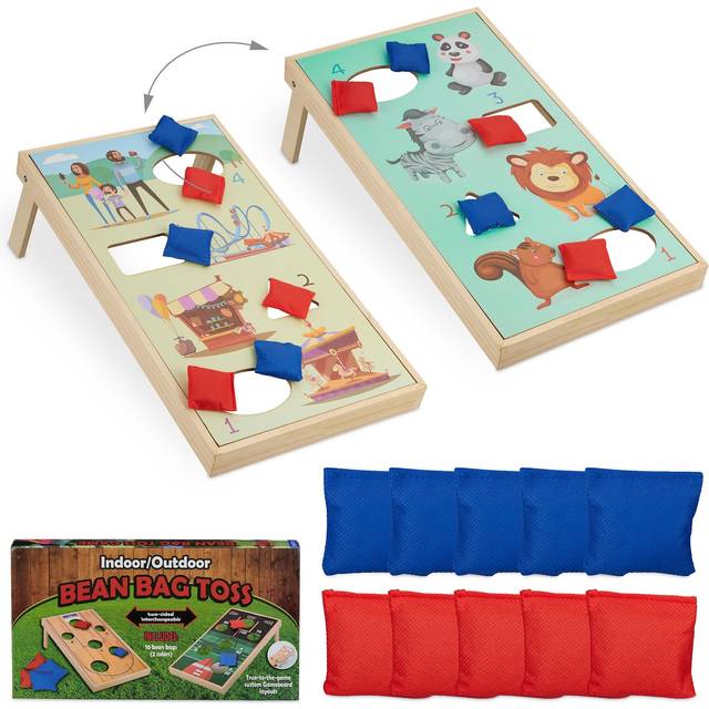 Bean Bag Toss, Cornhole Game, 10 Beanbags, HxWxD: 18 x 29 x 58 cm, Indoor & Outdoor Fun, Multicoloured - Relaxdays
