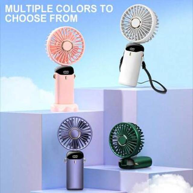 SHEIN 1pc 800mAh Rechargeable Handheld Foldable Mini Electric Fan, With Powerful Display, USB Charging Cable, Base Stand & Lanyard