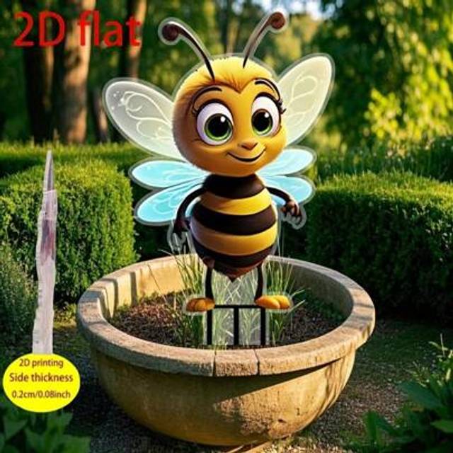 SHEIN 2D Flat Printed - Bohemian Style Lovely Bee Acrylic Lawn Stake, Animal Theme Garden Decor, Suitable For Garden & Lawn, No Power Needed, Multi-Purpose