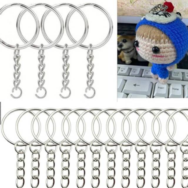 SHEIN 140pcs/pack 1 Inch/25mm Split Key Rings With Chain, Silver Color Keychain With Jump Ring For Jewelry Making/connector