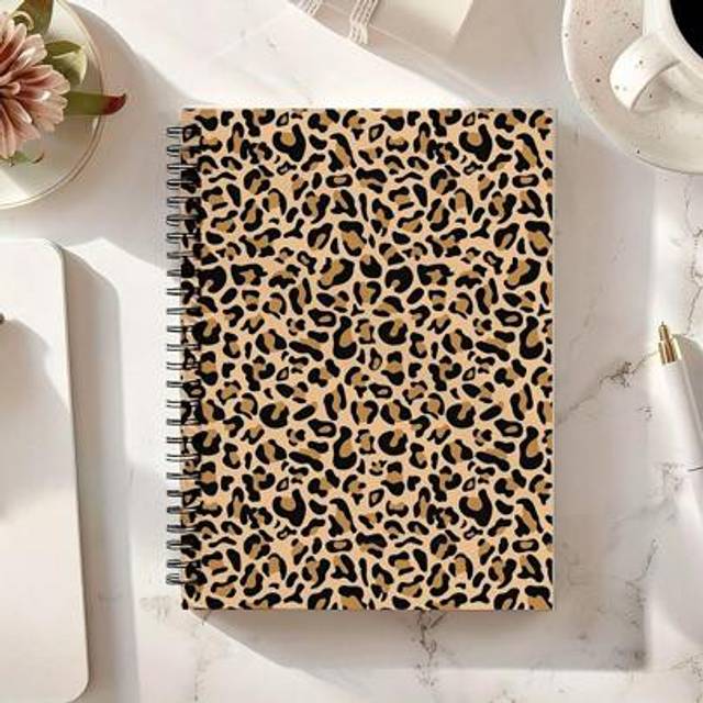 SHEIN Leopard Print Spiral Notebook - Durable Black/Brown Animal Pattern Design, Sturdy Metal Spiral Binding, Suitable For Office, School, Diary, Art Suppli