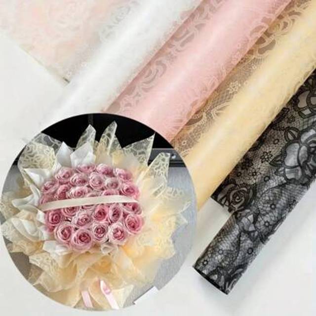 SHEIN 10pcs Lace Rose Flower Bouquet Wrapping Paper, Semi-Transparent Floral Wrapping Paper, Suitable For Valentine&#39;s Day, Wedding, Birthday, Festival Party