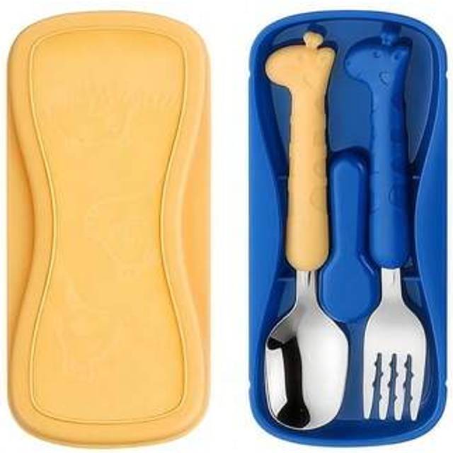 SHEIN 304 Stainless Steel Kids Cartoon Cutlery Set With Portable Case, Spoon And Fork