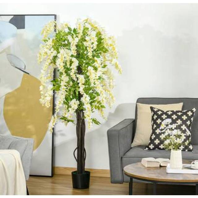 SHEIN HOMCOM Artificial Realistic White Wisteria Tree Faux Decorative Plant In Nursery Pot For Indoor Outdoor DÃ©cor, 160cm