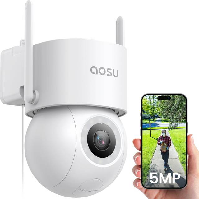 AOSU 3K 5MP Security Camera Outdoor Wifi Wired with 400Lm Spotlight Full Color Night Vision, 360PTZ CCTV Camera, Surveillance Cameras 24/7 Recording