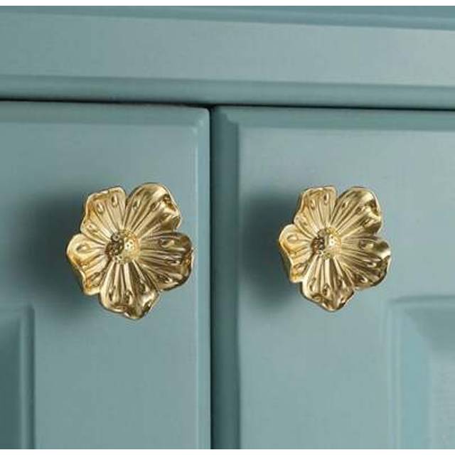 SHEIN Gold Dresser Knobs, Flower Knobs For Dresser Drawer, Brass Floral Cabinet Knob, Decorative Vintage Pulls And Knobs, Kitchen Cupboard Bathroom Cabinet