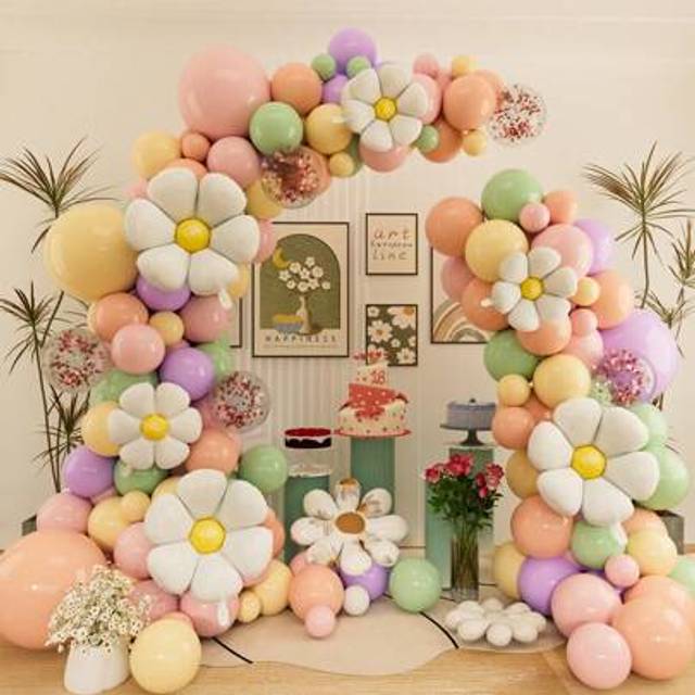 SHEIN 125pcs Boho Style Colorful Flower Decoration Balloon Set, Suitable For Birthday Celebration, Event Party, Room Decor, Graduation Decoration