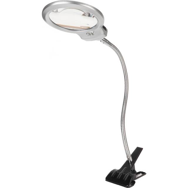 Clamp Magnifying Glass 2X and 6X Dual Lens Flexible Hose 2 LEDs Clip On Magnifier with Light