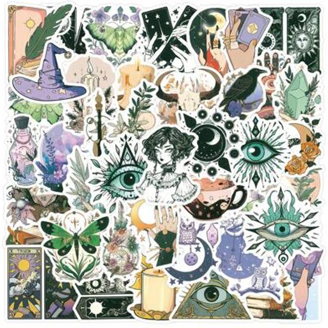 SHEIN Paranormal Sticker Pack, 50 Unique Paranormal Stickers Vinyl Aesthetics Stickers For Diaries, Laptops, Luggage, Bumpers, Cell Phones, Scrapbooks, Scoo