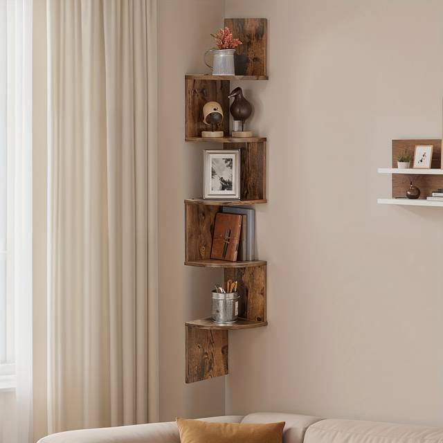 TEMU Corner Shelf Wall Mount, 5-tier Floating Corner Bookshelf, Plant Shelf For Bedroom, Living Room, Bathroom, Home Office