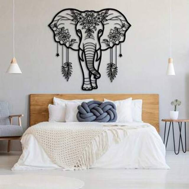 SHEIN 1pc Iron Elephant Wall Art Decor, Boho Floral Design, Living Room Wall Hanging Decoration, Creative Home Gift,Home Decor ,Room Decor,Wall Decor Gifts