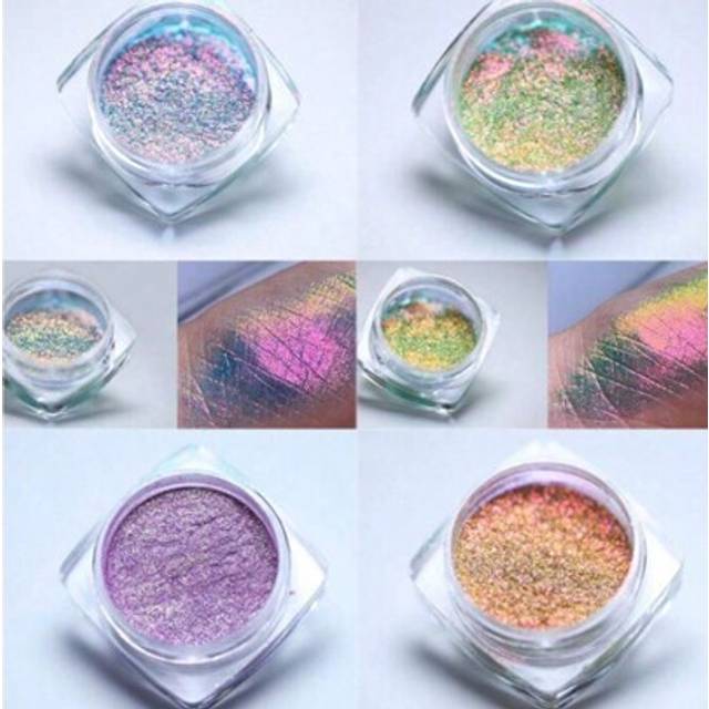 SHEIN 4-Piece Set Of Y2K Polarized Nail Powder, Hypoallergenic Chameleon Glitter Powder For Nail Art, Aurora Neon Holographic Flakes, Multi-Use Decorative S