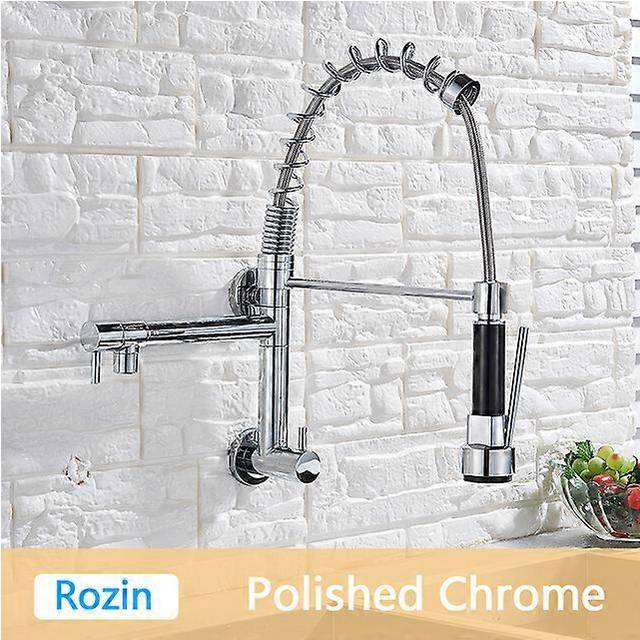 (Chrome Faucet, One size) Matte Black Pull Down Kitchen Faucet Single Cold Water Dual Spouts Kitchen Tap 4 Colors Wall Mounted ABS Nozzle Crane