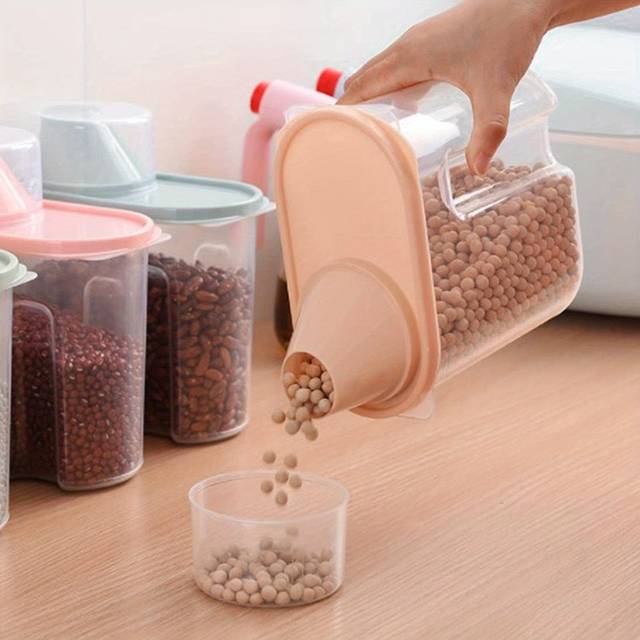 TEMU 4pcs Cereal Storage Containers 2.2l Airtight Storage Container With Spout For Kitchen Plastic Dry Dispenser Containers With Measuring Cup For Rice Pet Food Dry Food