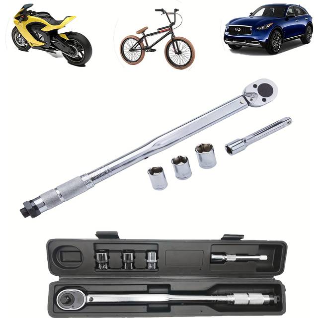 TEMU Torque Wrench - 1/2 Torque Wrench With Extension Bar - Ratchet Torque Wrench 1/2 For Car, Bike And Repairs - 17, 19, 21 Mm Adapters, 28 - 210nm