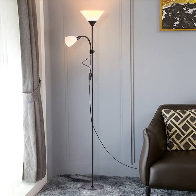 TEMU Black Floor Lamp | 2 Lamp Sockets (bulbs Not Included), Modern Tall Floor Lamp For Living Room, Bedroom, Lounge, Office, Elegant Designs Floor Lamp,black Metal Single Tube Stand