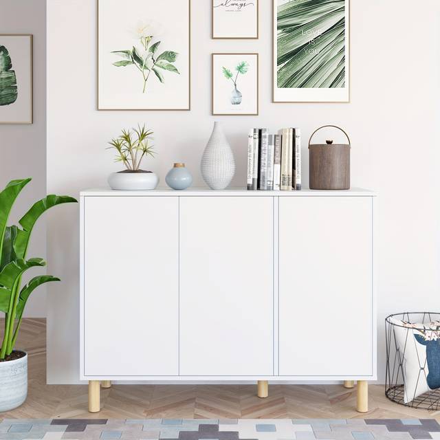 TEMU Kealive Sideboard, Kitchen Sideboard, Living Room Sideboard, Entrance Hall Furniture, Storage Cabinet With 3 Doors, 6 Shelves, White, 107x40x80 Cm