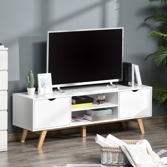 TEMU Tv Stand Cabinet For Tvs Up To 65", Media W/wood Legs Storage Shelves Entertainment Center Room Home Furniture White