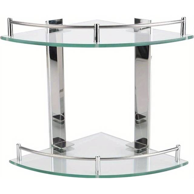 TEMU Stainless Steel Corner Shower Caddy - 9.2" Double Layer Wall-mounted Bathroom Shelf With Kit