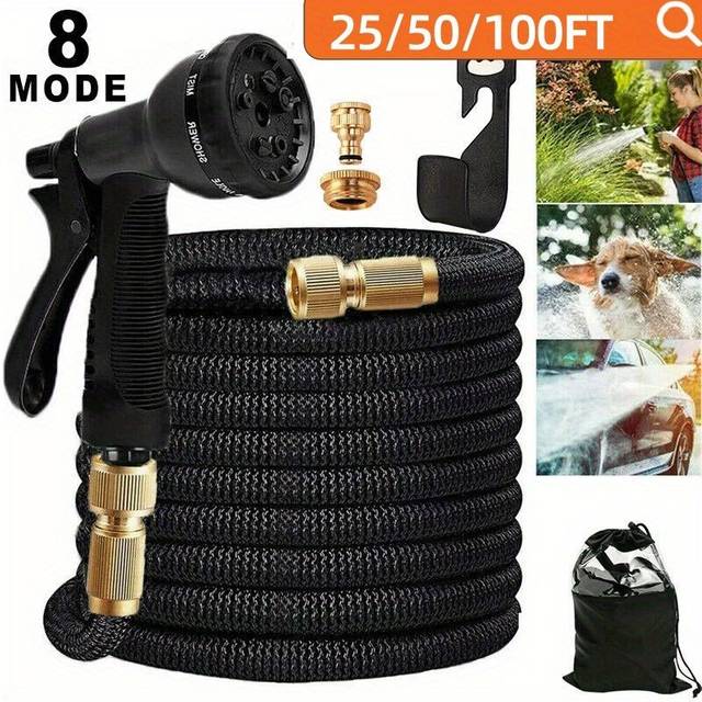 TEMU 25/50/100ft Heavy Duty Flexible Garden Water Hose Pipe & Spray Black
