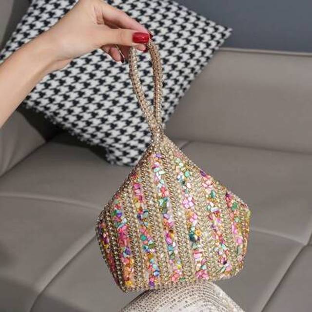 SHEIN Women&#39;s Cocktail Party Clutch Bag With Rhinestone Decor, Asymmetric Shape Handbag, Elegant Lady&#39;s Bag For Formal Party Event, Dress Accessory