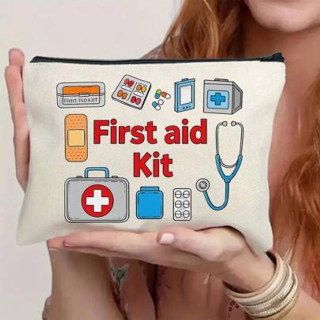 SHEIN (Best Seller) 1pc Canvas Zipper Pouch, Canvas Cosmetic Bag With Zipper, Canvas Pencil Case, Medical Kit, Full Printing Design