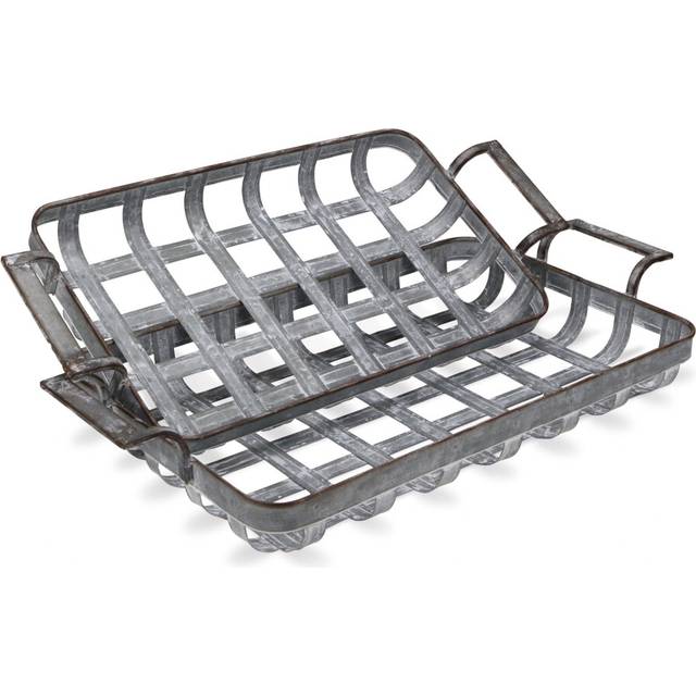 23 Gray Rectangular Metal Handmade Tray With Handles