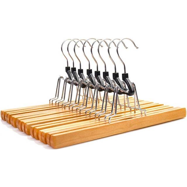 8 Piece Wooden Series Slack Hangers Non-Slip Wood Pants with 360 Degree Rotation Anti-Rust Hook Clip for Skirts and Slacks Natural Finishes