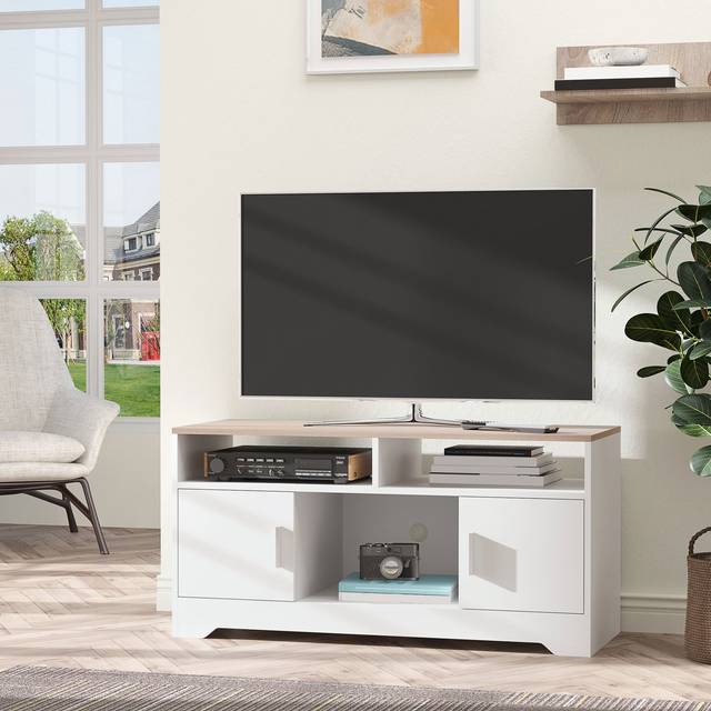 TEMU Tv Stand Cabinet For Tvs Up To 50", Tv Table With Storage, Open Shelves And Cable Management, Modern For Living Room Bedroom, White